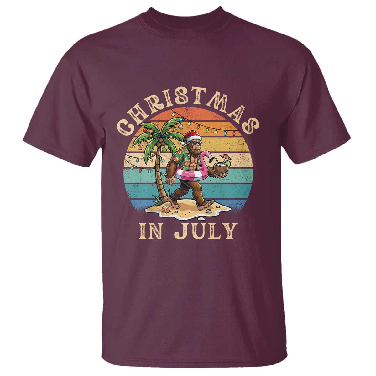Funny Bigfoot Christmas In July Beach Vacation T Shirt TS14 Maroon Print Your Wear