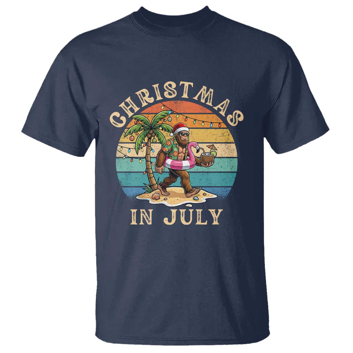 Funny Bigfoot Christmas In July Beach Vacation T Shirt TS14 Navy Print Your Wear