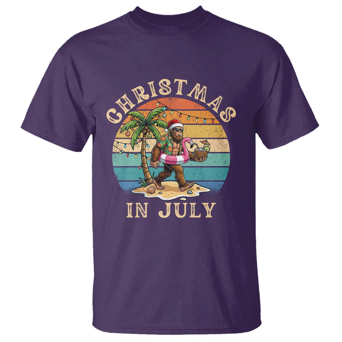 Funny Bigfoot Christmas In July Beach Vacation T Shirt TS14 Purple Print Your Wear