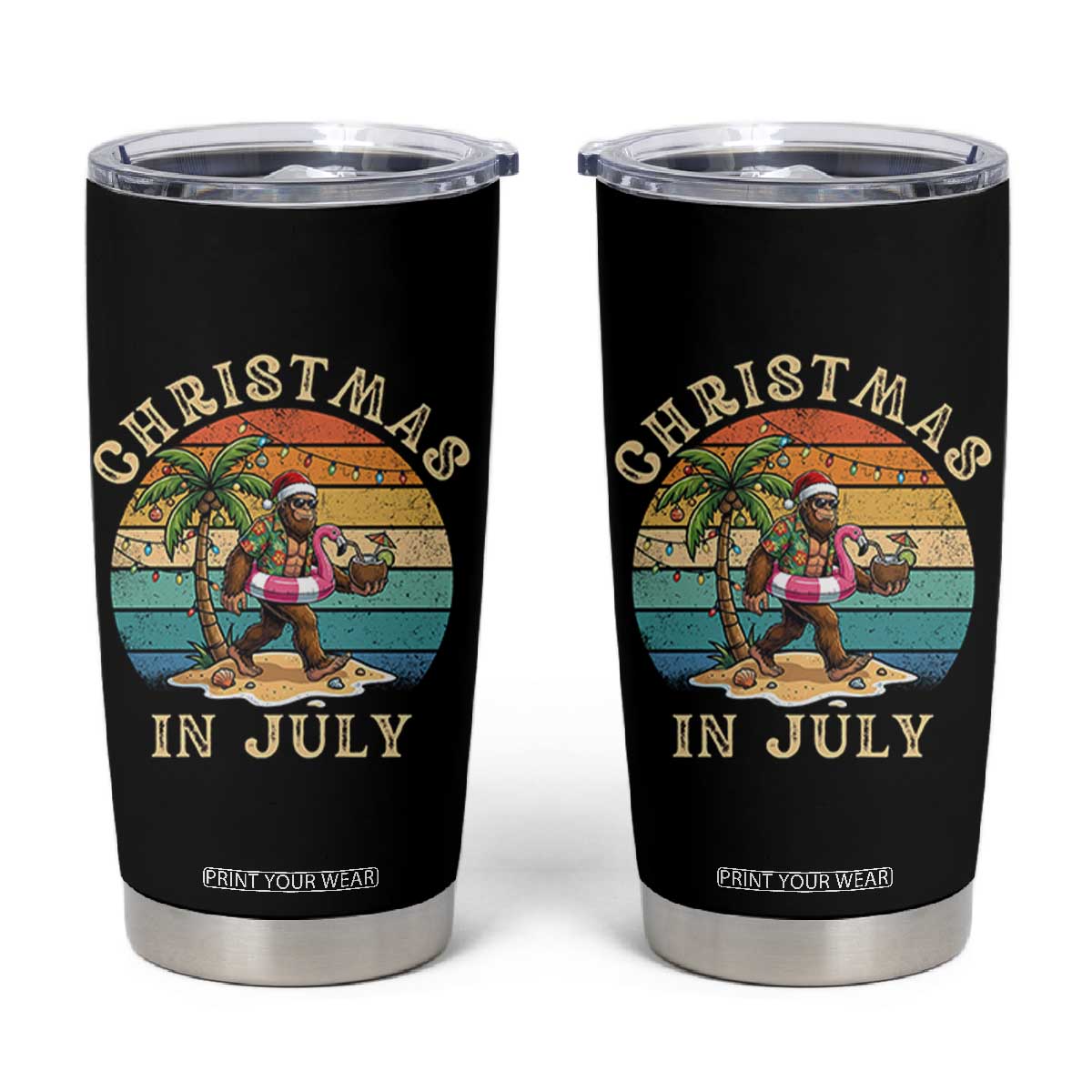 Funny Bigfoot Christmas In July Beach Vacation Tumbler Cup TS14 Black Print Your Wear
