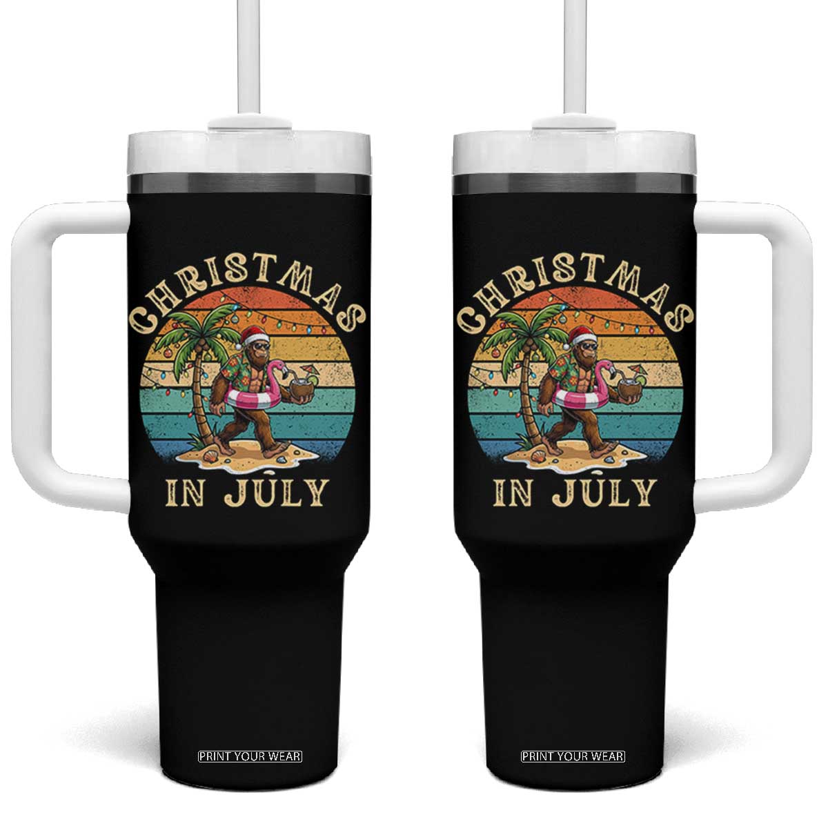 Funny Bigfoot Christmas In July Beach Vacation Tumbler With Handle TS14 One Size: 40 oz Black Print Your Wear