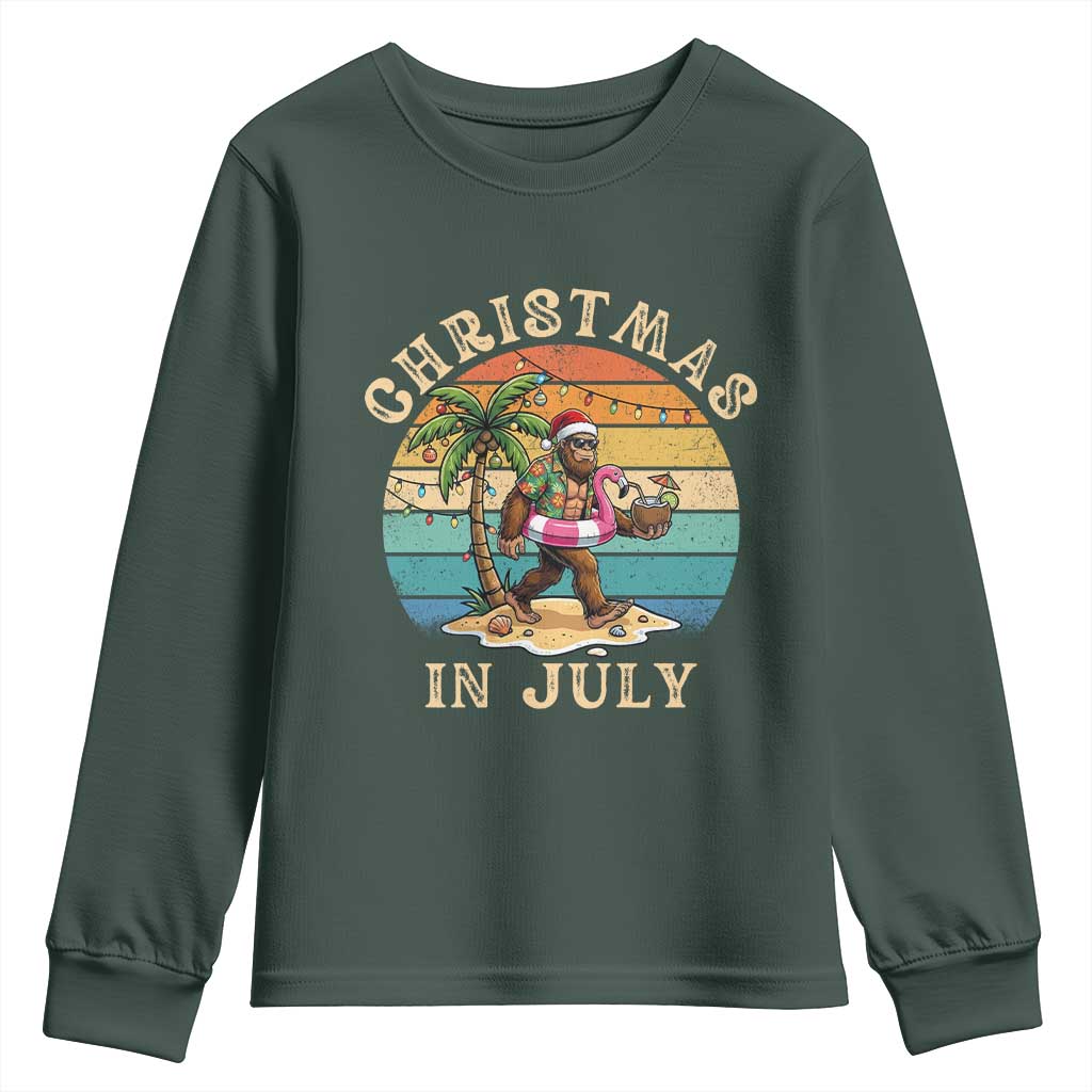 Funny Bigfoot Christmas In July Beach Vacation Youth Sweatshirt TS14 Dark Forest Green Print Your Wear