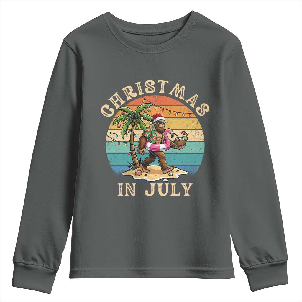 Funny Bigfoot Christmas In July Beach Vacation Youth Sweatshirt TS14 Dark Heather Print Your Wear