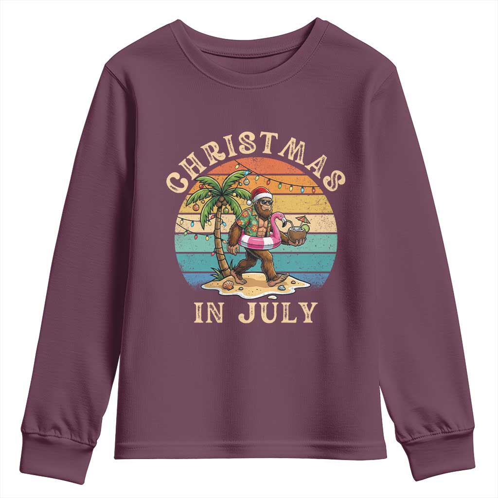 Funny Bigfoot Christmas In July Beach Vacation Youth Sweatshirt TS14 Maroon Print Your Wear