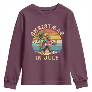 Funny Bigfoot Christmas In July Beach Vacation Youth Sweatshirt TS14 Maroon Print Your Wear
