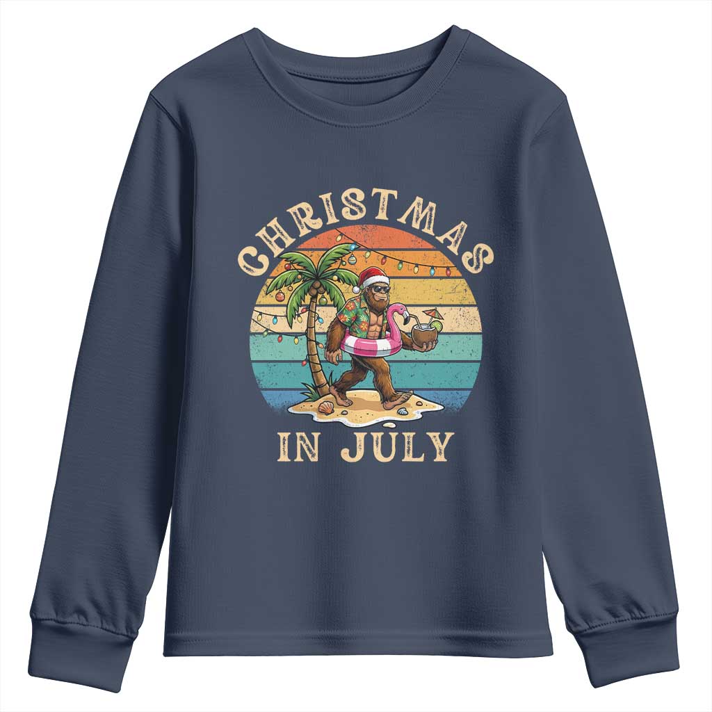 Funny Bigfoot Christmas In July Beach Vacation Youth Sweatshirt TS14 Navy Print Your Wear