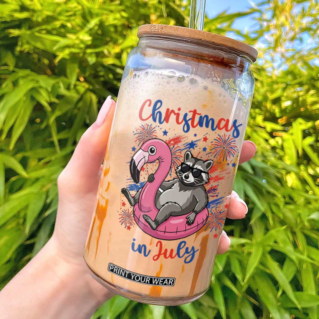 Funny Raccoon Christmas In July 4th of July Glass Can TS14 White Print Your Wear