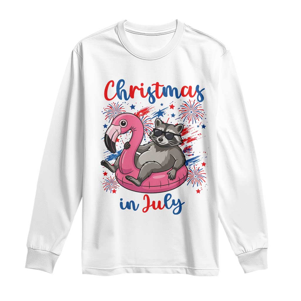 Funny Raccoon Christmas In July 4th of July Long Sleeve Shirt TS14 White Print Your Wear