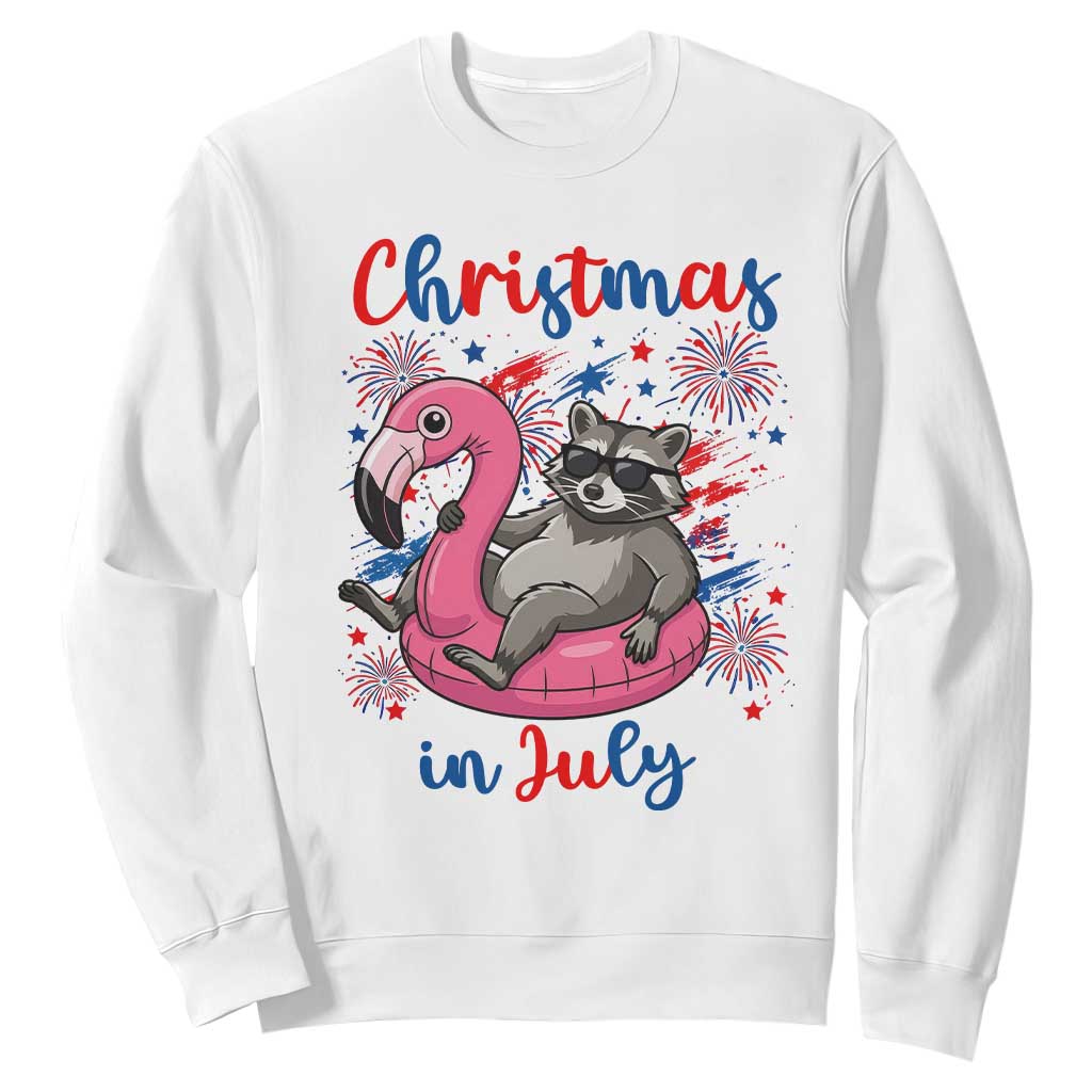 Funny Raccoon Christmas In July 4th of July Sweatshirt TS14 White Print Your Wear