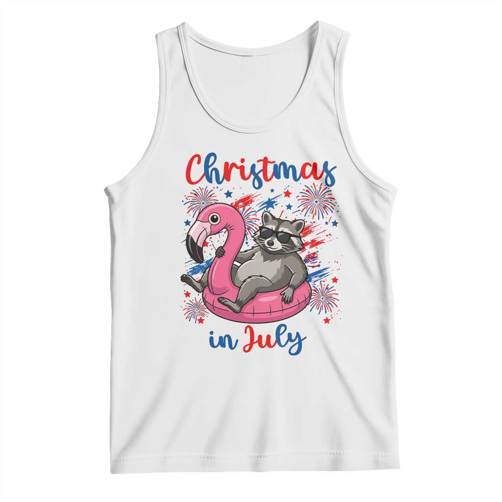 Funny Raccoon Christmas In July 4th of July Tank Top TS14 White Print Your Wear
