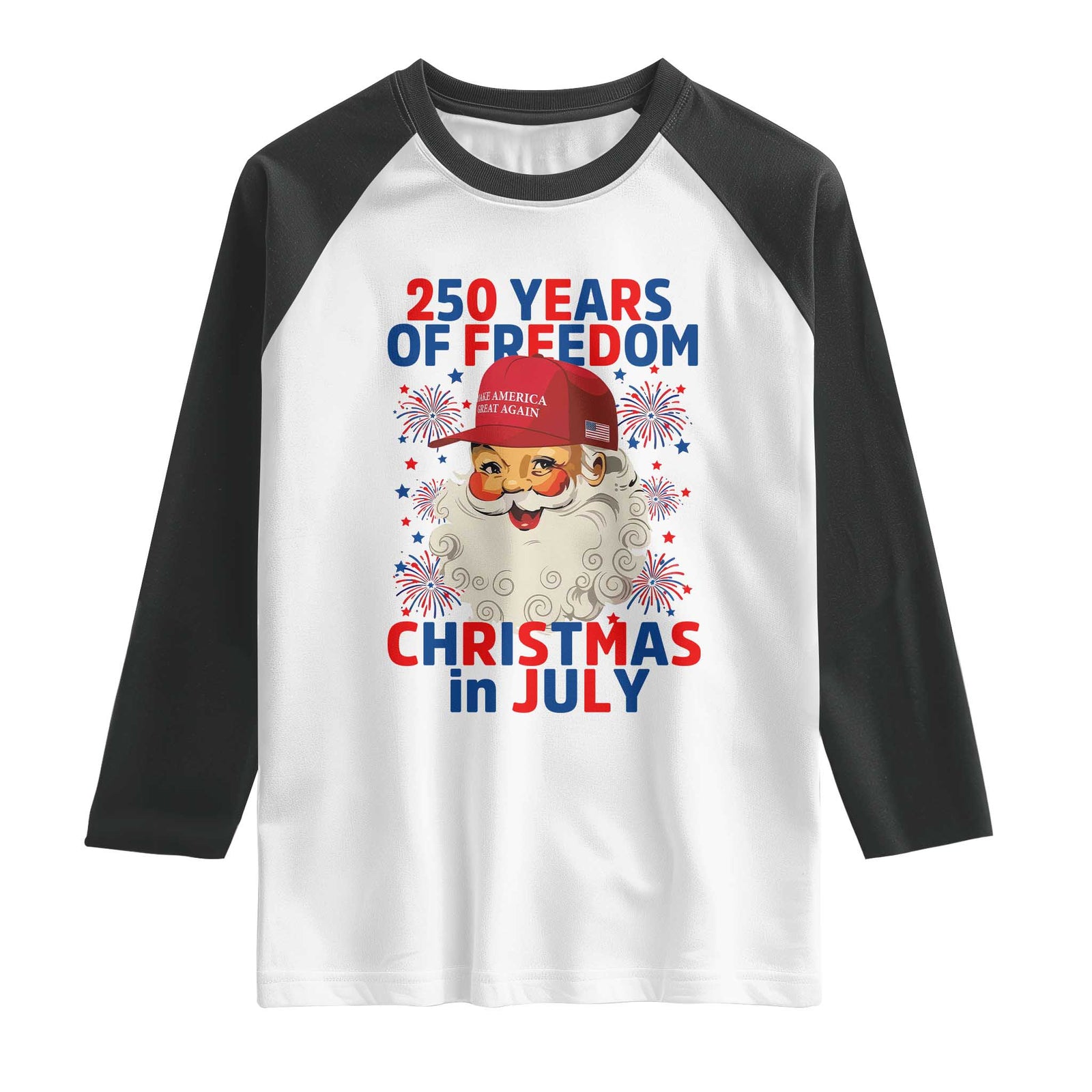 250 Years Of Freedom Raglan Shirt Funny Santa Christmas in July TS14 White Black Print Your Wear