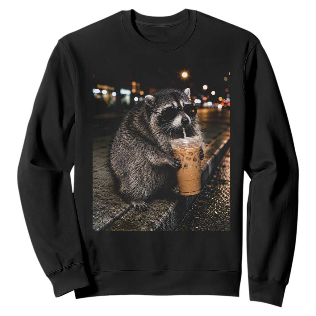 Jimothy Raccoon Seattle Drinking Iced Coffee Meme Sweatshirt Viral Trash Panda Seattle Animal Meme TS14 Black Print Your Wear