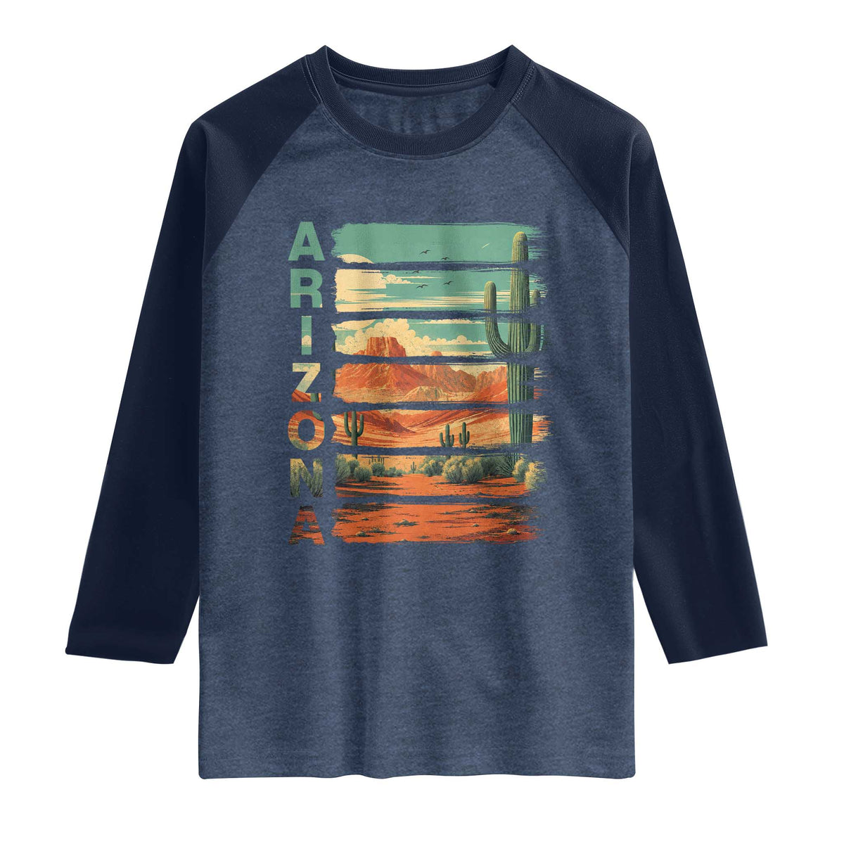 Arizona Desert Cactus Saguaro National Park Retro Raglan Shirt TS14 Heather Denim Navy Print Your Wear
