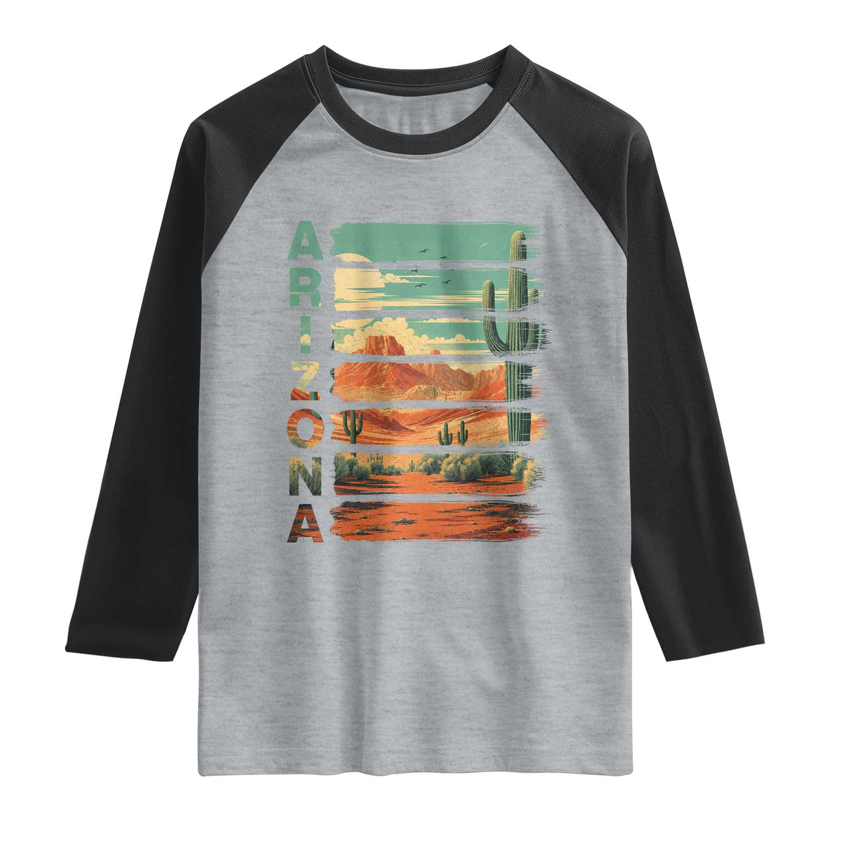 Arizona Desert Cactus Saguaro National Park Retro Raglan Shirt TS14 Heather Gray Black Print Your Wear