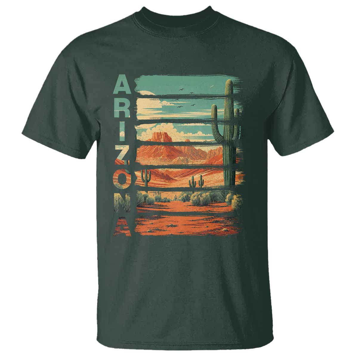 Arizona Desert Cactus Saguaro National Park Retro T Shirt TS14 Dark Forest Green Print Your Wear