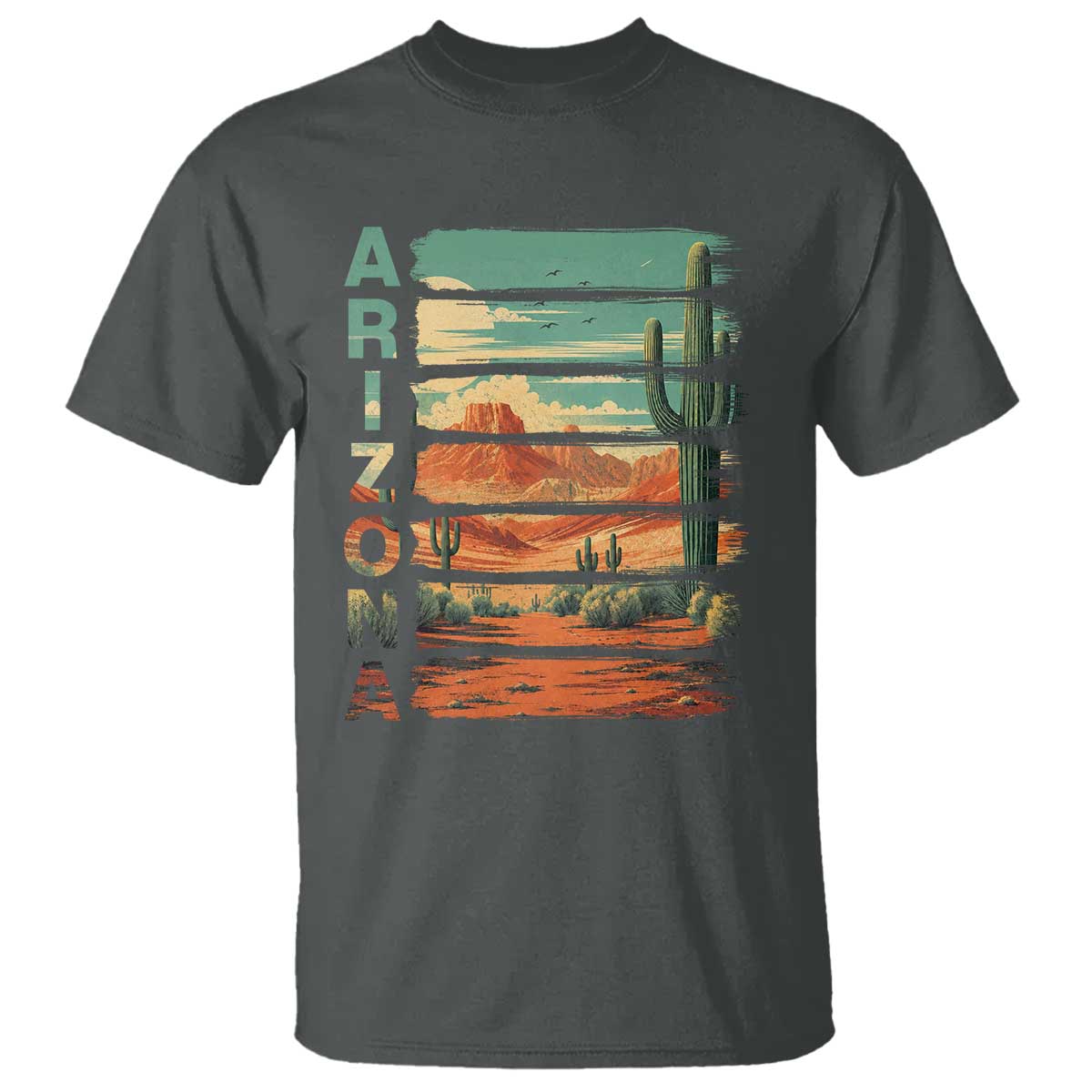 Arizona Desert Cactus Saguaro National Park Retro T Shirt TS14 Dark Heather Print Your Wear