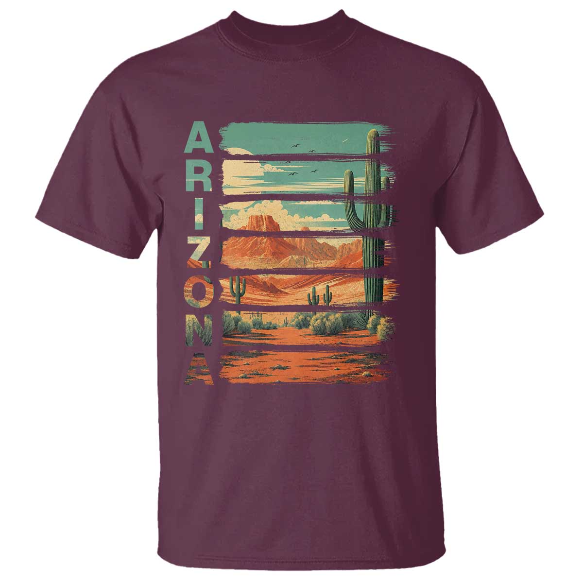 Arizona Desert Cactus Saguaro National Park Retro T Shirt TS14 Maroon Print Your Wear
