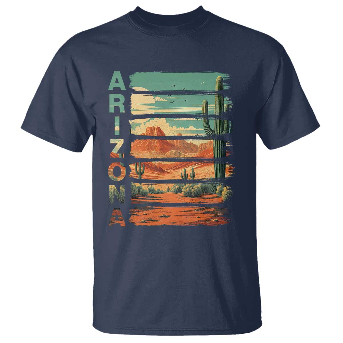 Arizona Desert Cactus Saguaro National Park Retro T Shirt TS14 Navy Print Your Wear