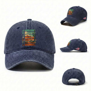 Arizona Desert Cactus Saguaro National Park Retro Washed Cotton Baseball Cap TS14 Washed Cap Universal Fit Navy Print Your Wear
