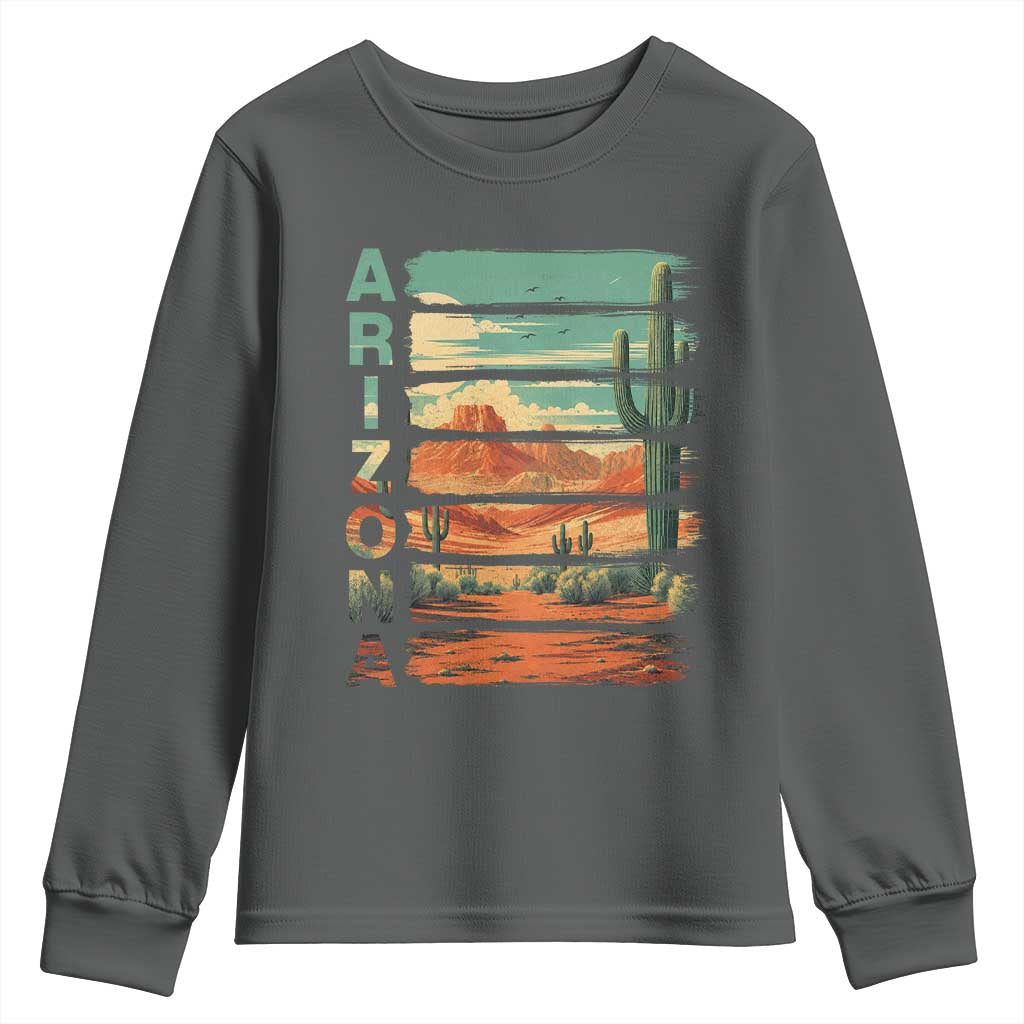 Arizona Desert Cactus Saguaro National Park Retro Youth Sweatshirt TS14 Dark Heather Print Your Wear