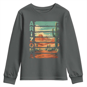 Arizona Desert Cactus Saguaro National Park Retro Youth Sweatshirt TS14 Dark Heather Print Your Wear