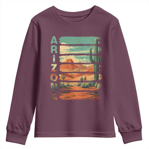 Arizona Desert Cactus Saguaro National Park Retro Youth Sweatshirt TS14 Maroon Print Your Wear