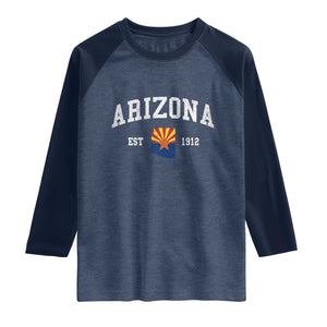 Arizona State Flag Grand Canyon State Established 1912 Raglan Shirt TS14 Heather Denim Navy Print Your Wear