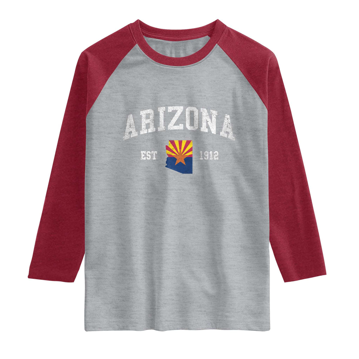 Arizona State Flag Grand Canyon State Established 1912 Raglan Shirt TS14 Heather Gray Heather Red Print Your Wear