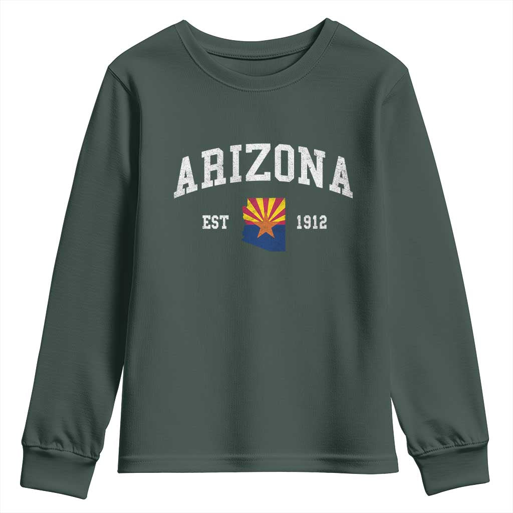 Arizona State Flag Grand Canyon State Established 1912 Youth Sweatshirt TS14 Dark Forest Green Print Your Wear