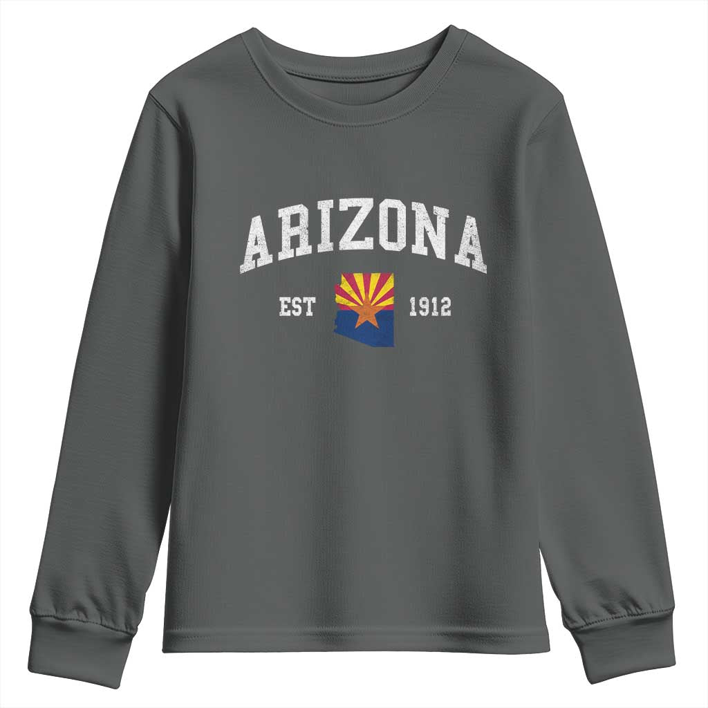 Arizona State Flag Grand Canyon State Established 1912 Youth Sweatshirt TS14 Dark Heather Print Your Wear