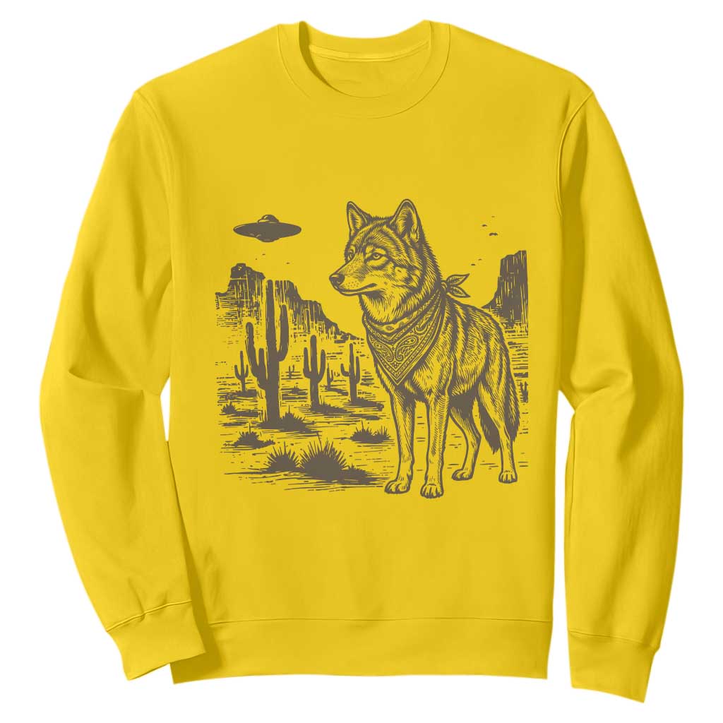 Vintage Coyote Cowboy UFO Sweatshirt Western Desert Southwest Coyote Alien TS14 Daisy Print Your Wear