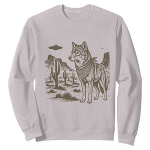 Vintage Coyote Cowboy UFO Sweatshirt Western Desert Southwest Coyote Alien TS14 Ice Gray Print Your Wear
