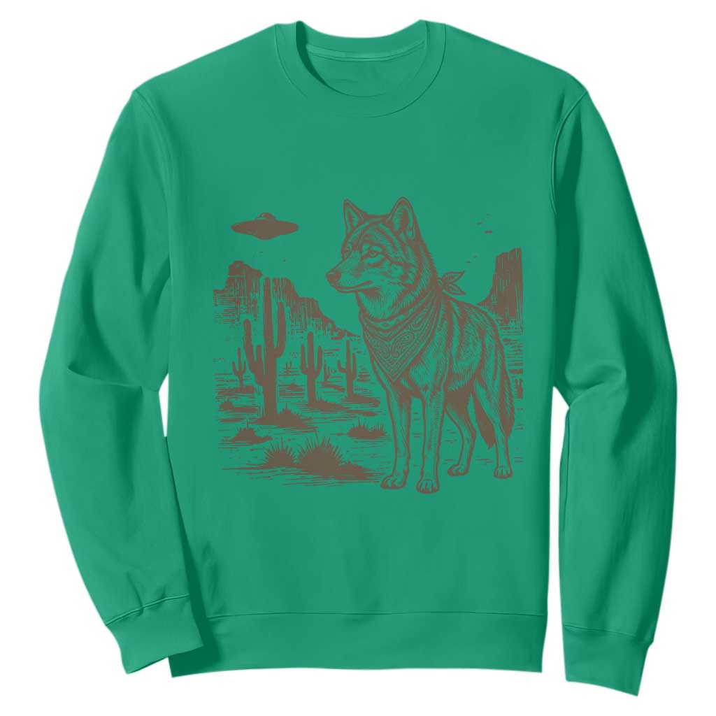 Vintage Coyote Cowboy UFO Sweatshirt Western Desert Southwest Coyote Alien TS14 Irish Green Print Your Wear
