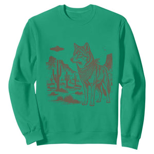 Vintage Coyote Cowboy UFO Sweatshirt Western Desert Southwest Coyote Alien TS14 Irish Green Print Your Wear