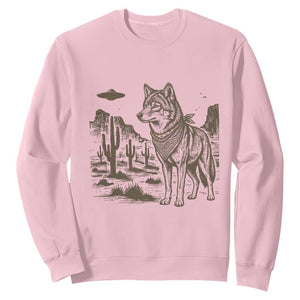 Vintage Coyote Cowboy UFO Sweatshirt Western Desert Southwest Coyote Alien TS14 Light Pink Print Your Wear
