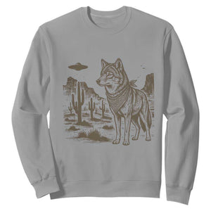 Vintage Coyote Cowboy UFO Sweatshirt Western Desert Southwest Coyote Alien TS14 Sport Gray Print Your Wear