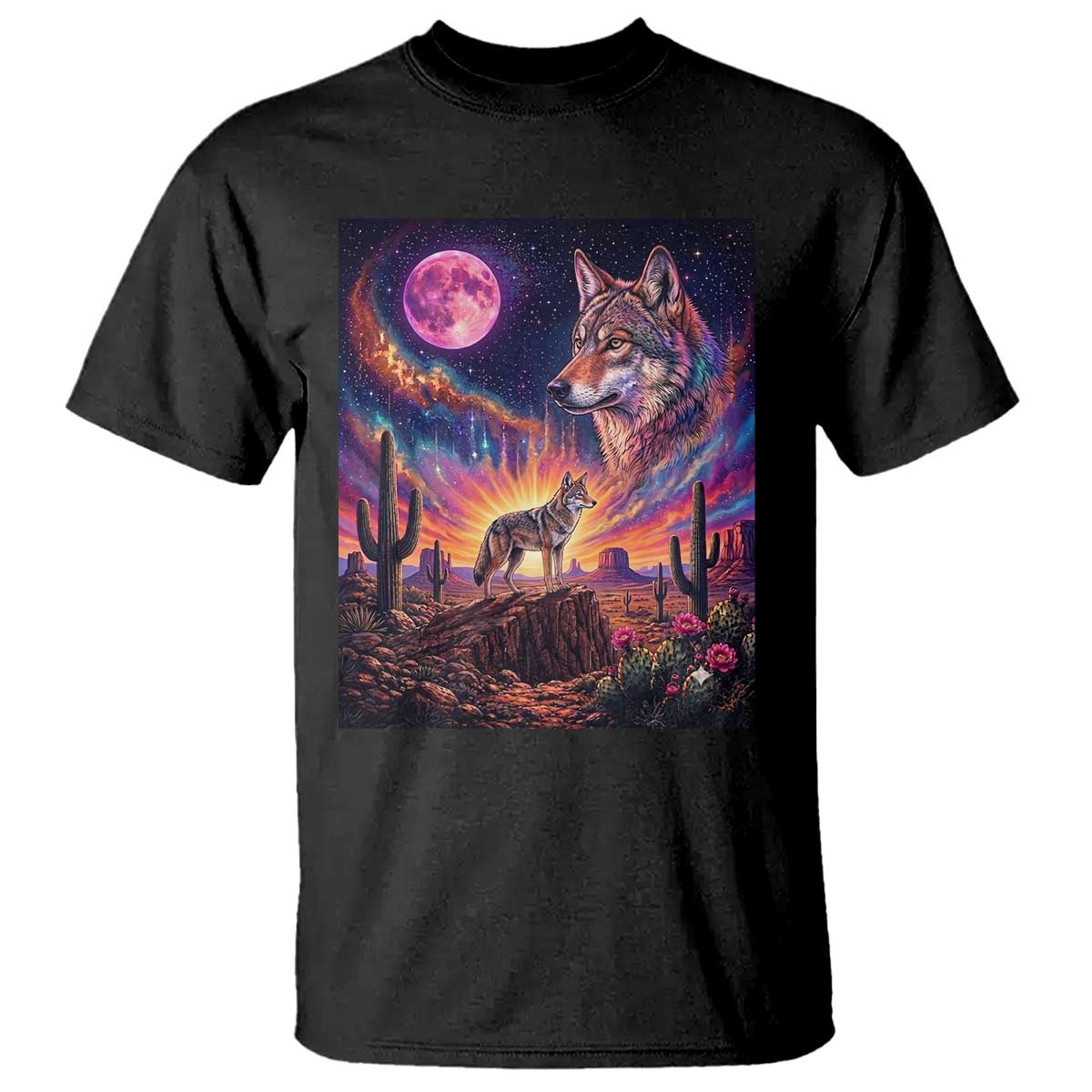 Arizona Coyote Vintage Desert Moon Retro Cactus T Shirt Southwest Wildlife Western Adventure Graphic TS14 Black Print Your Wear