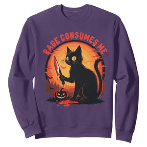 Funny Black Cat Halloween Funny Black Cat Murderous Cat With Knife Sweatshirt Rage Is Consuming Me TS14 Purple Print Your Wear