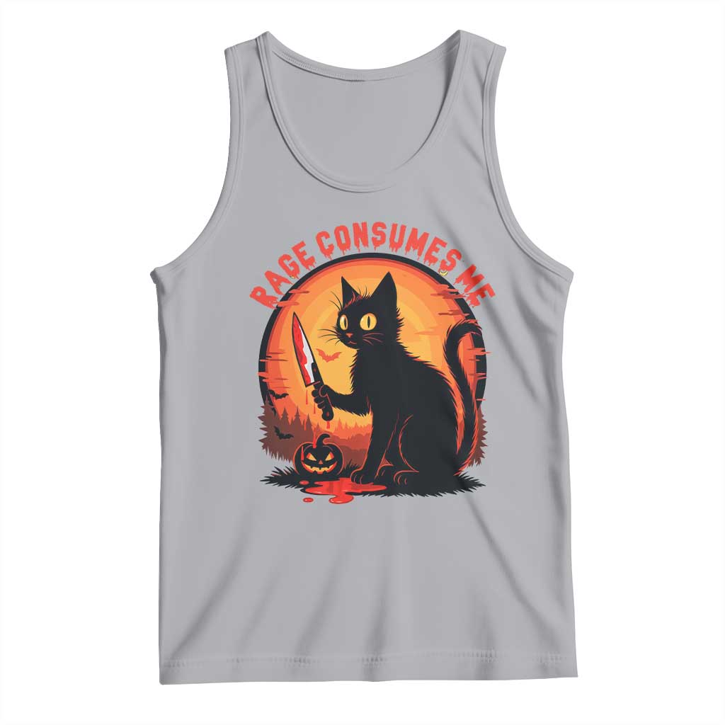 Funny Black Cat Halloween Funny Black Cat Murderous Cat With Knife Tank Top Rage Is Consuming Me TS14 Athletic Heather Print Your Wear