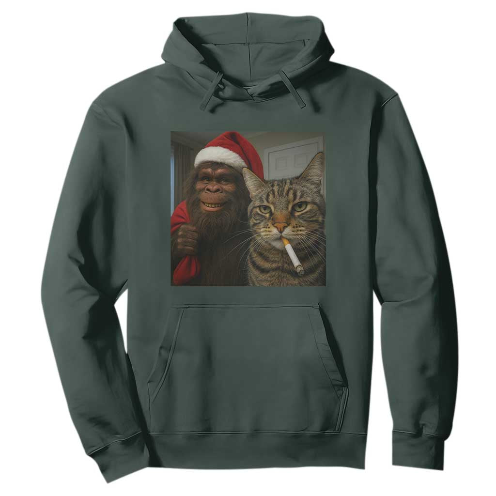 Funny Cat Selfie Bigfoot Christmas Sasquatch Hoodie TS14 Dark Forest Green Print Your Wear
