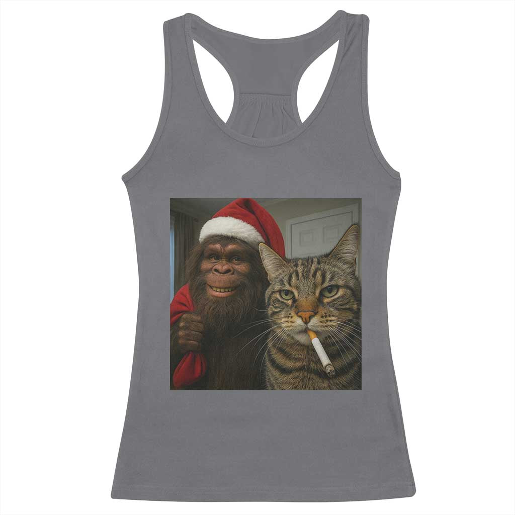 Funny Cat Selfie Bigfoot Christmas Sasquatch Racerback Tank Top TS14 Charcoal Print Your Wear