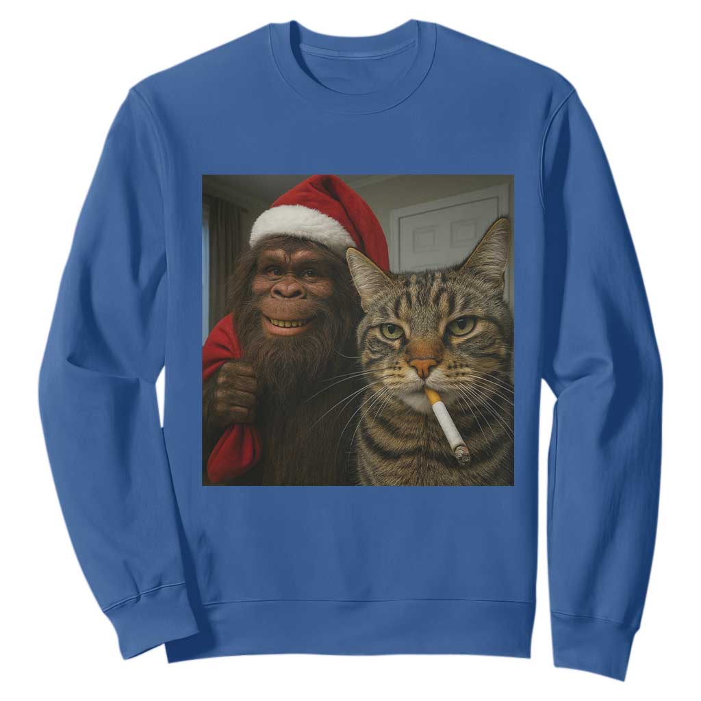 Funny Cat Selfie Bigfoot Christmas Sasquatch Sweatshirt TS14 Royal Blue Print Your Wear