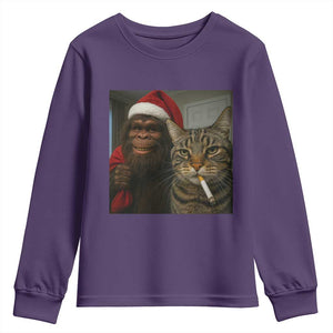 Funny Cat Selfie Bigfoot Christmas Sasquatch Youth Sweatshirt TS14 Purple Print Your Wear