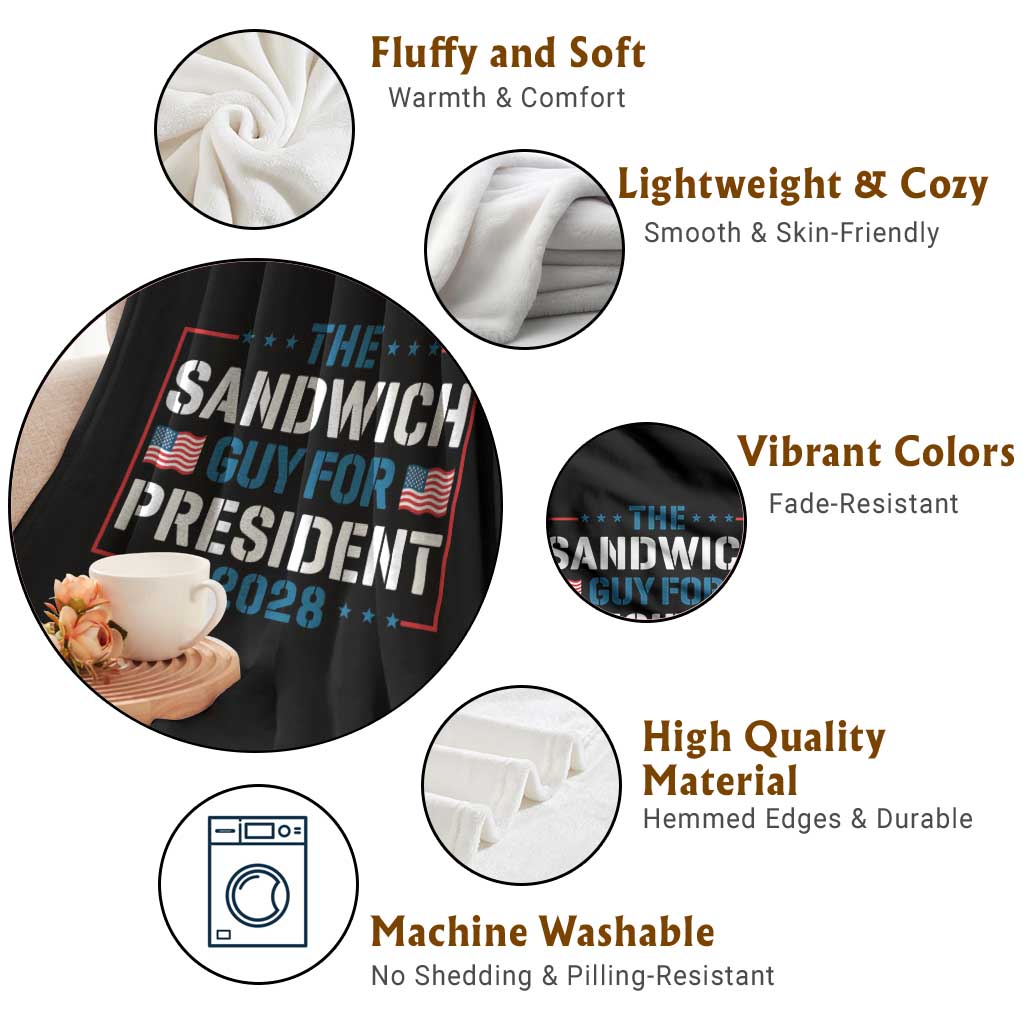 The Sandwich Guy for President 2028 Throw Blanket Free DC Funny Political Satire TS14 Print Your Wear