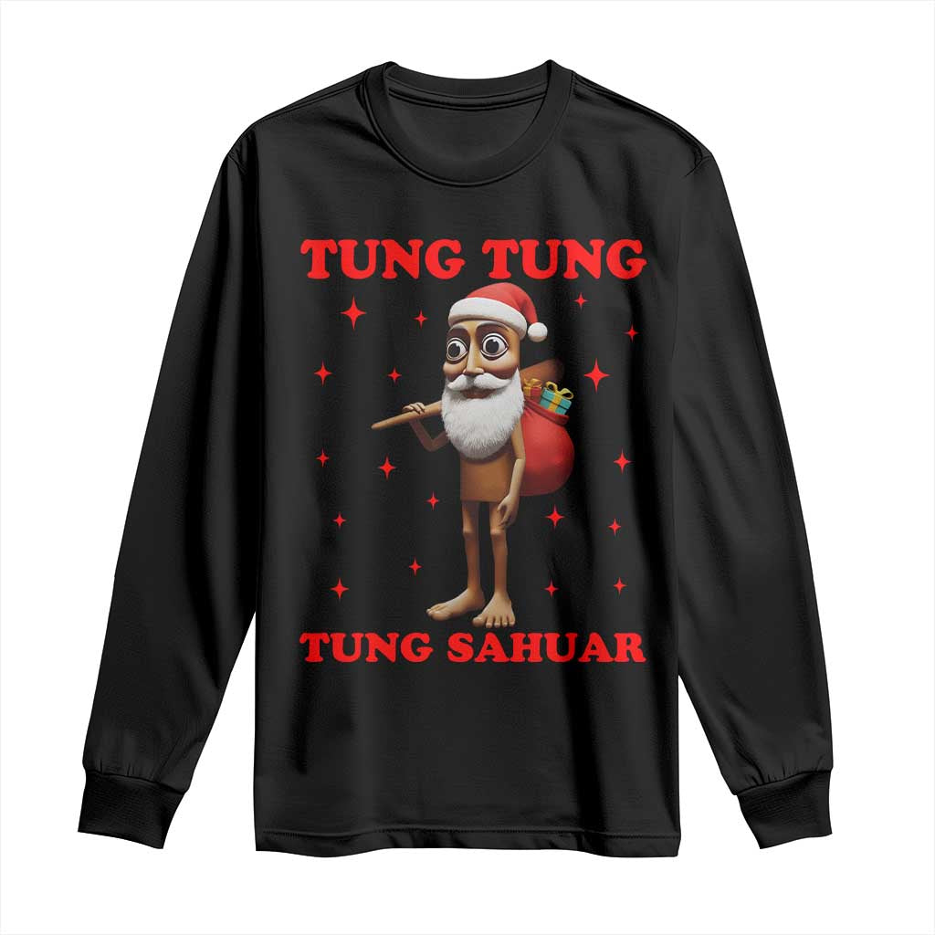 Funny Italian Brainrot Christmas Long Sleeve Shirt Tung Tung Tung Sahur Meme TS14 Black Print Your Wear