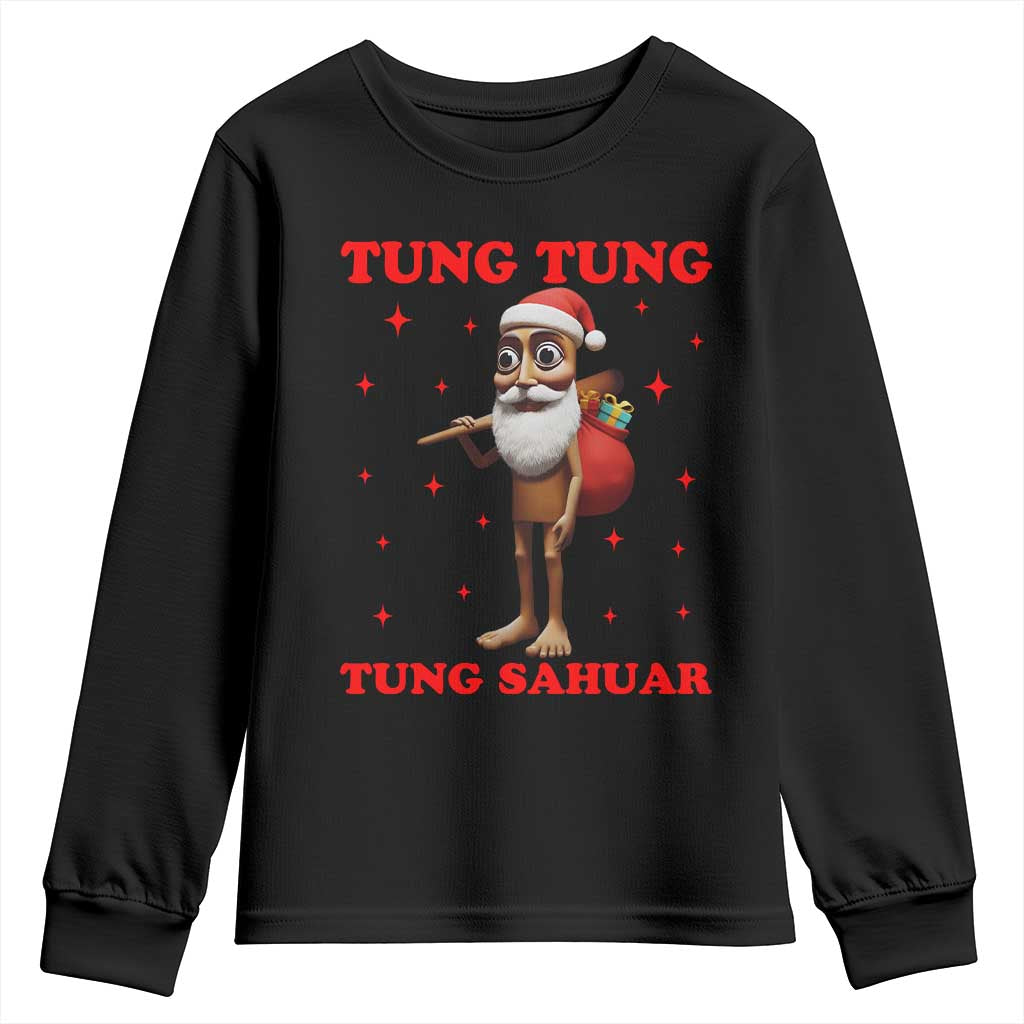 Funny Italian Brainrot Christmas Youth Sweatshirt Tung Tung Tung Sahur Meme TS14 Black Print Your Wear