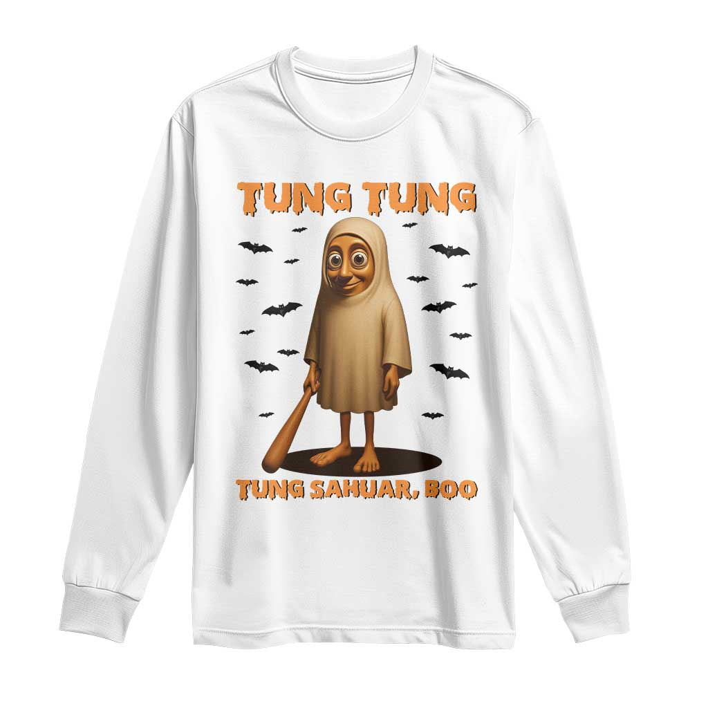 Funny Italian Brainrot Halloween Long Sleeve Shirt Tung Tung Tung Sahur Meme TS14 White Print Your Wear