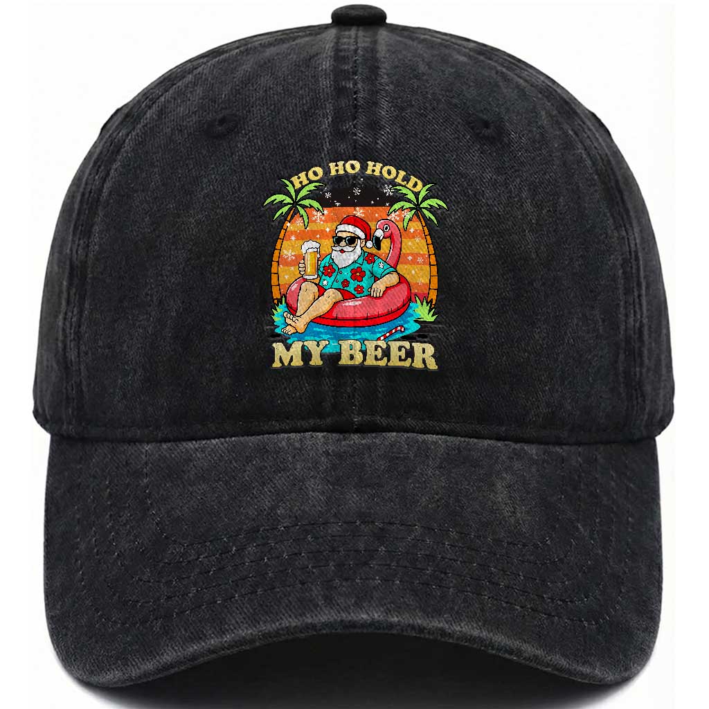 Santa Beer Christmas Washed Cotton Baseball Cap Ho Ho Ho My Beer TS14 Washed Cap Universal Fit Black Print Your Wear