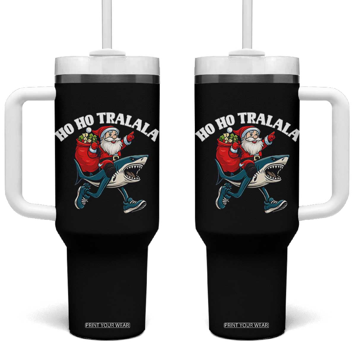 Tralalero Tralala Christmas Meme Tumbler With Handle Santa Xmas Ho Ho Ho TS14 One Size: 40 oz Black Print Your Wear
