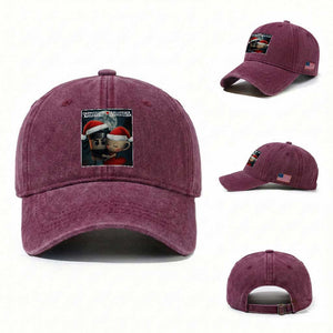 Funny Christmas Couple Washed Cotton Baseball Cap Italian Brainrot Meme TS14 Washed Cap Universal Fit Burgundy Print Your Wear